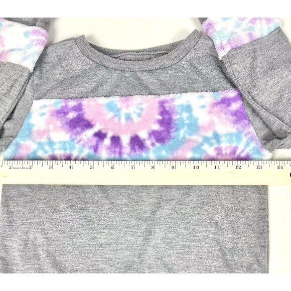 BCBG Lounge Set Girls Extra Small Gray Tie Dye Plush Sweatshirt Jogger Pants - Picture 8 of 16